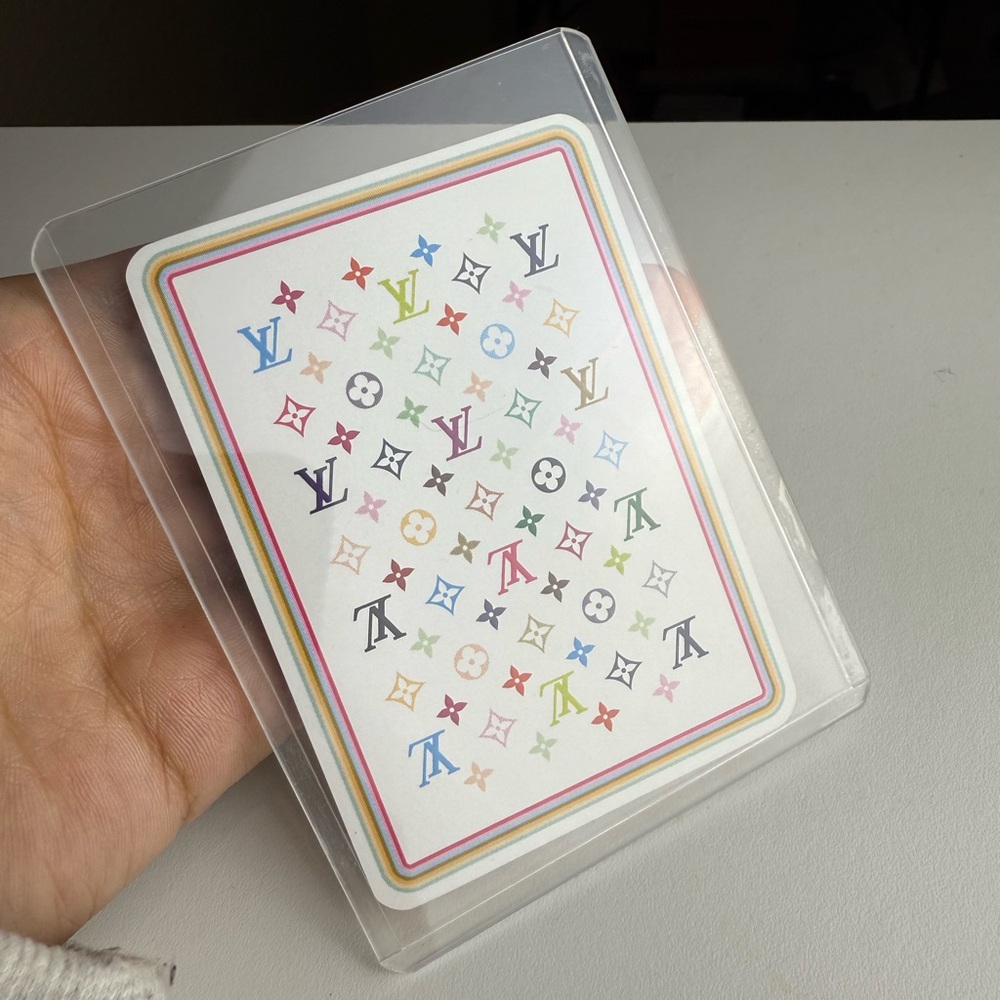LV playing card - single card #3 of clubs, Multi colored marikami with COA